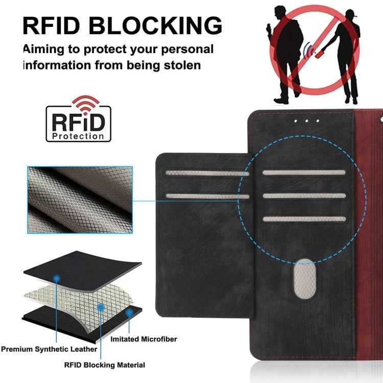For iPhone 15 POLA Dual-color Zipper Wallet RFID Leather Phone Case(Red Black)