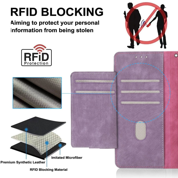 Pour iPhone 14 POLA Étui portefeuille en cuir avec fermeture éclair bicolore RFID (rose violet)
