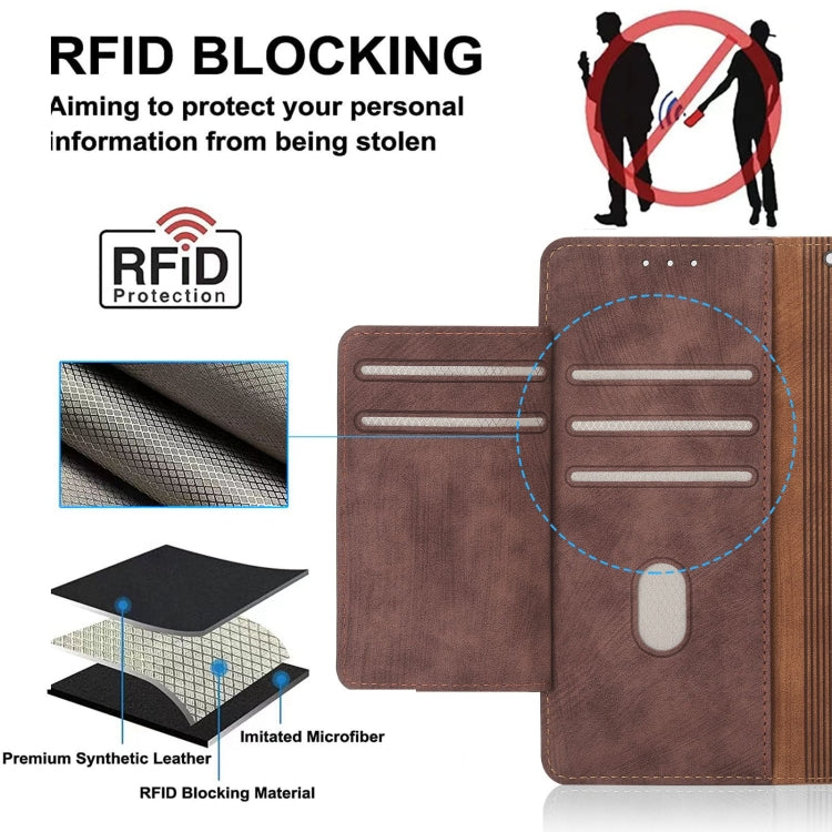 For iPhone 13 POLA Dual-color Zipper Wallet RFID Leather Phone Case(Burgundy Brown)