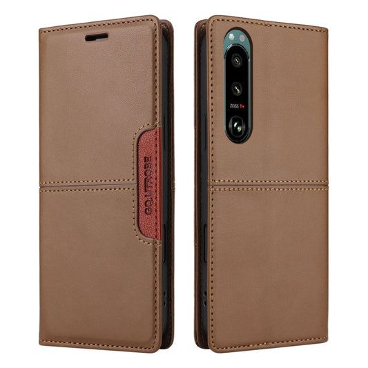 For Sony Xperia 5 III GQUTROBE G01 RFID Anti-theft Leather Phone Case(Brown)
