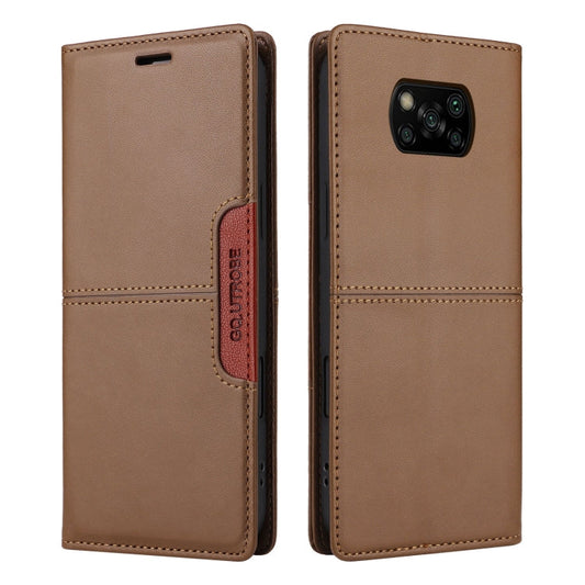 Pour Xiaomi Poco X3 NFC GQUTROBE G01 Étui de téléphone en cuir anti-vol RFID (marron)