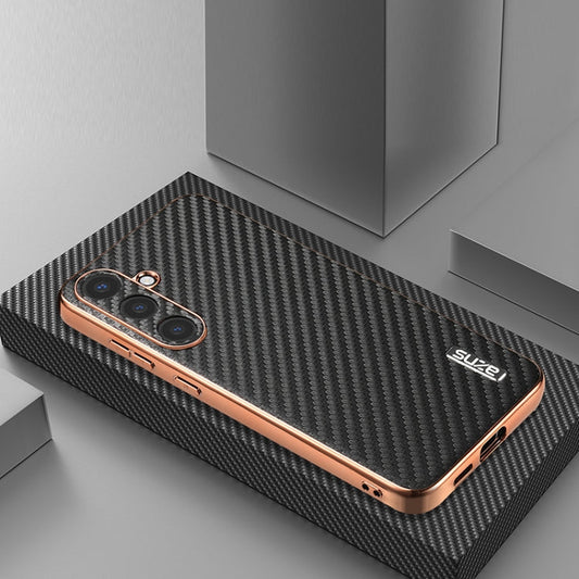 For Samsung Galaxy S25 5G AZNS Electroplated Edge Carbon Fiber Texture Phone Case(Black)