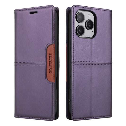 Pour iPhone 15 Pro Étui de Téléphone en Cuir Antivol RFID GQUTROBE G01 (Violet)