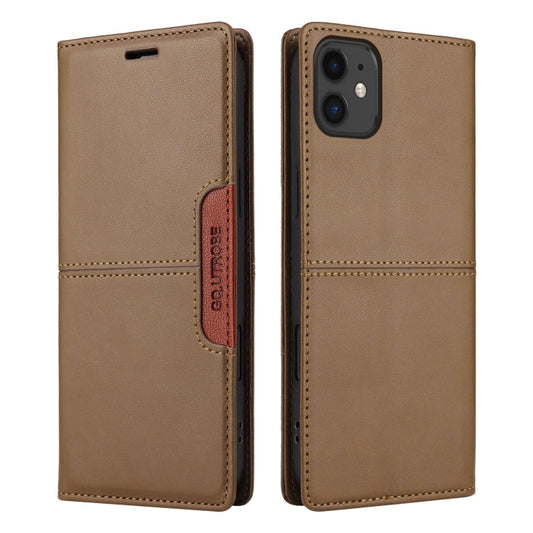 Pour iPhone 12 Étui portefeuille en cuir RFID antivol GQUTROBE G01 (marron)