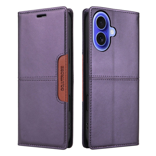 For iPhone 16 GQUTROBE G01 RFID Anti-theft Leather Phone Case(Purple)