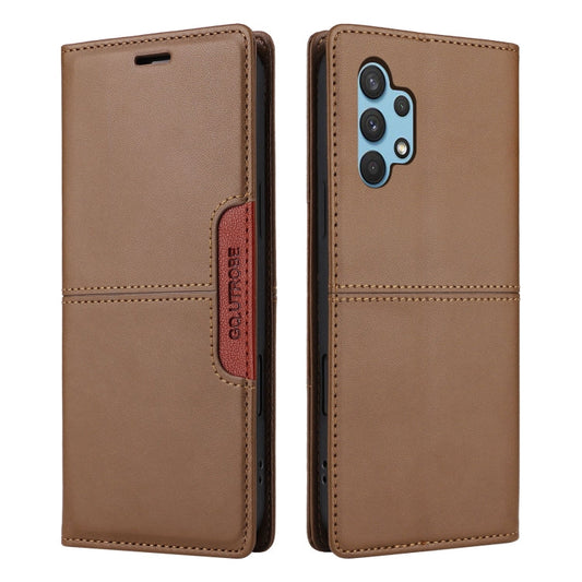 For Samsung Galaxy A32 4G GQUTROBE G01 RFID Anti-theft Leather Phone Case(Brown)