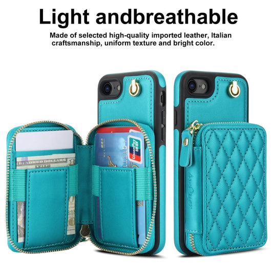 For iPhone 7 / 8 / SE 2022 AwQuer Crossbody Zipper Wallet Rhombic Leather Back Phone Case(Green)