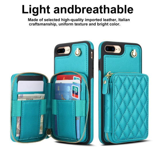 For iPhone 7 Plus / 8 Plus AwQuer Crossbody Zipper Wallet Rhombic Leather Back Phone Case(Green)