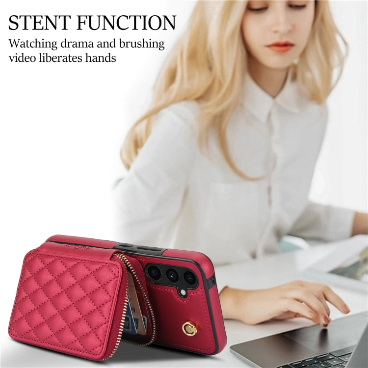 For Samsung Galaxy A54 4G / 5G AwQuer Crossbody Zipper Wallet Rhombic Leather Back Phone Case(Red)