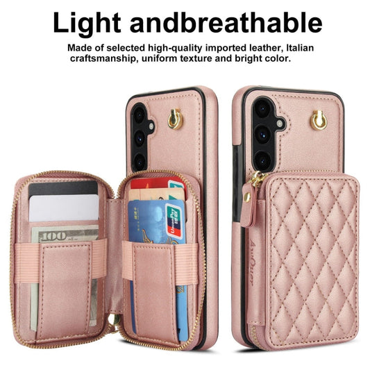 For Samsung Galaxy A54 4G / 5G AwQuer Crossbody Zipper Wallet Rhombic Leather Back Phone Case(Rose Gold)