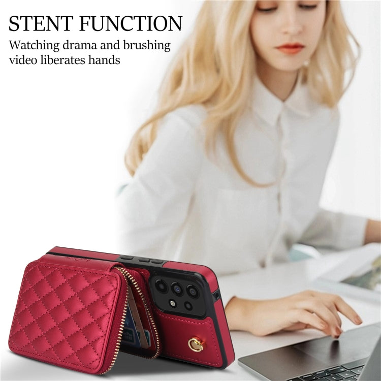 For Samsung Galaxy A53 4G / 5G AwQuer Crossbody Zipper Wallet Rhombic Leather Back Phone Case(Red)