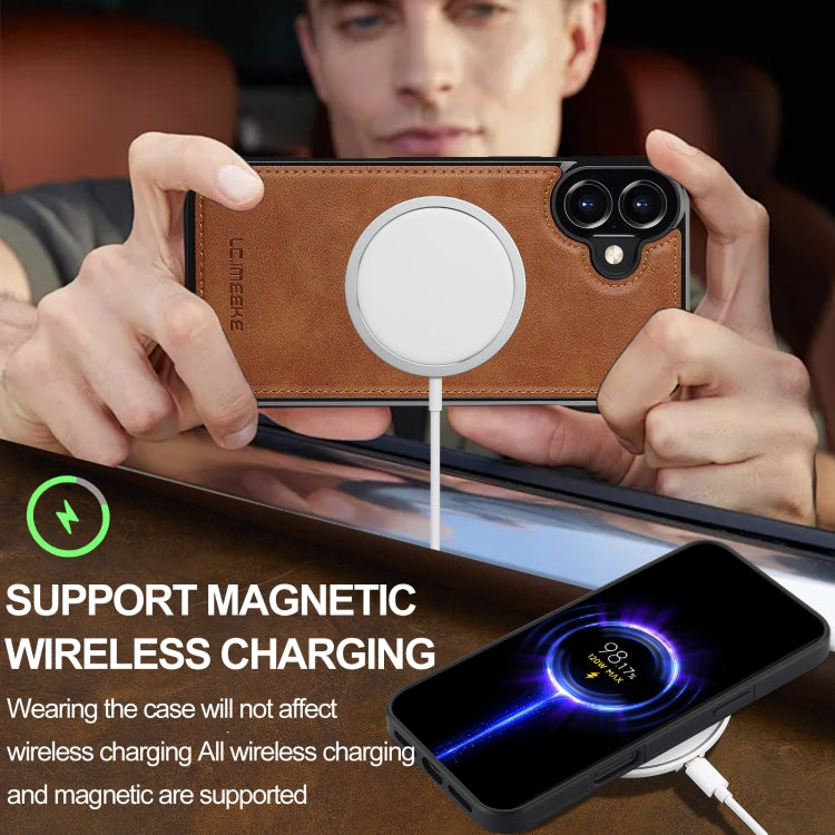 For iPhone 16 LC.IMEEKE L3 Series Detachable RFID Card Bag Magsafe Phone Case(Brown)