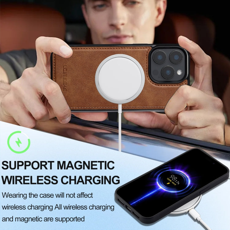 For iPhone 15 Pro LC.IMEEKE L3 Series Detachable RFID Card Bag Magsafe Phone Case(Brown)