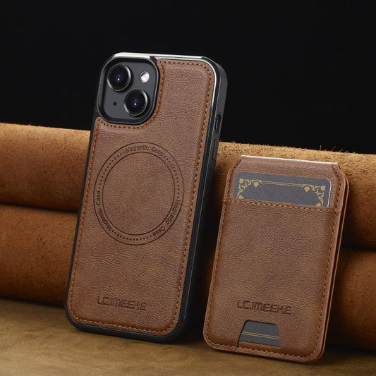 For iPhone 15 Plus / 14 Plus LC.IMEEKE L3 Series Detachable RFID Card Bag Magsafe Phone Case(Brown)