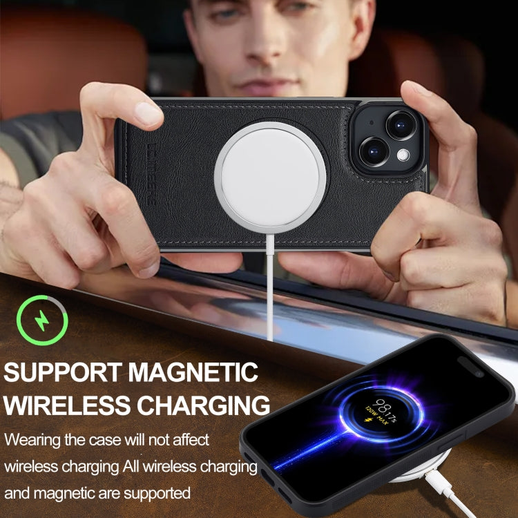 For iPhone 14 / 13 LC.IMEEKE L3 Series Detachable RFID Card Bag Magsafe Phone Case(Black)