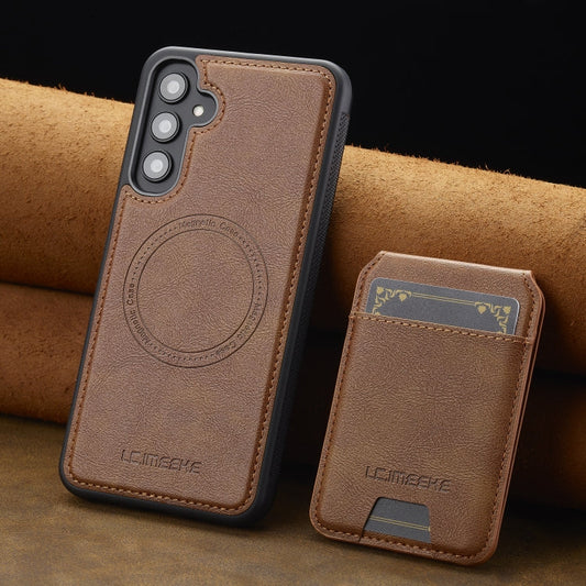 For Samsung Galaxy A15 5G / 4G LC.IMEEKE L3 Series Detachable RFID Card Bag Magsafe Phone Case(Brown)