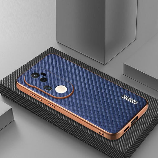 For vivo S20 Pro AZNS Electroplated Edge Carbon Fiber Texture Phone Case(Blue)