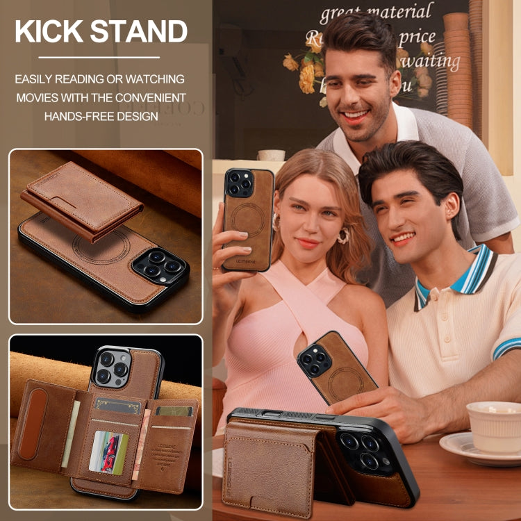 For iPhone 16 Pro Max LC.IMEEKE L5 Series Detachable RFID Card Bag Magsafe Phone Case(Brown)