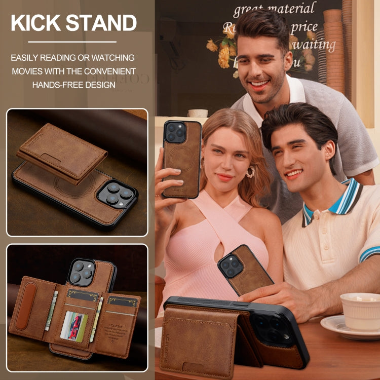 For iPhone 15 Pro Max LC.IMEEKE L5 Series Detachable RFID Card Bag Magsafe Phone Case(Brown)