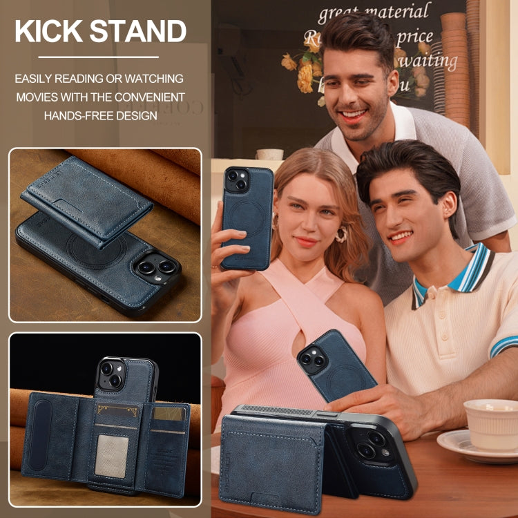 For iPhone 15 Plus / 14 Plus LC.IMEEKE L5 Series Detachable RFID Card Bag Magsafe Phone Case(Blue)