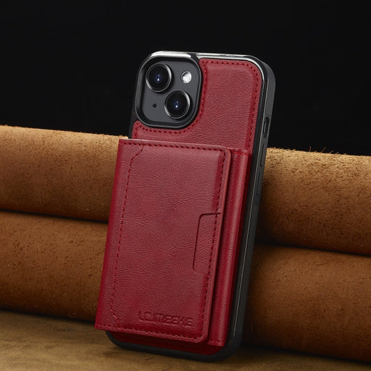 Pour iPhone 13 mini LC.IMEEKE Série L5 Étui de téléphone Magsafe détachable avec porte-cartes RFID (rouge)