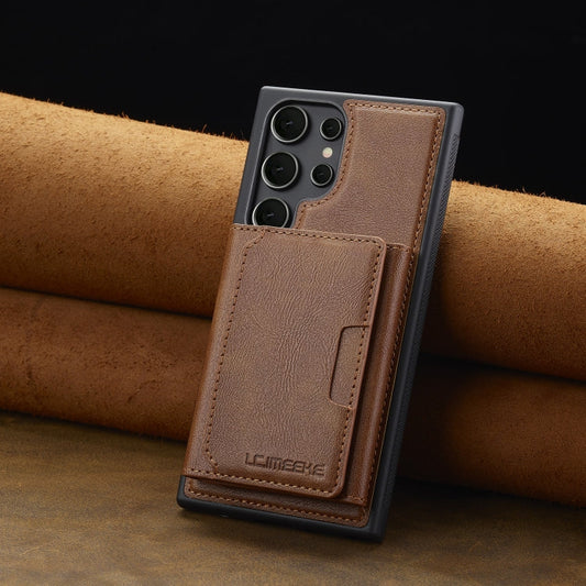 For Samsung Galaxy S23 Ultra 5G LC.IMEEKE L5 Series Detachable RFID Card Bag Magsafe Phone Case(Brown)