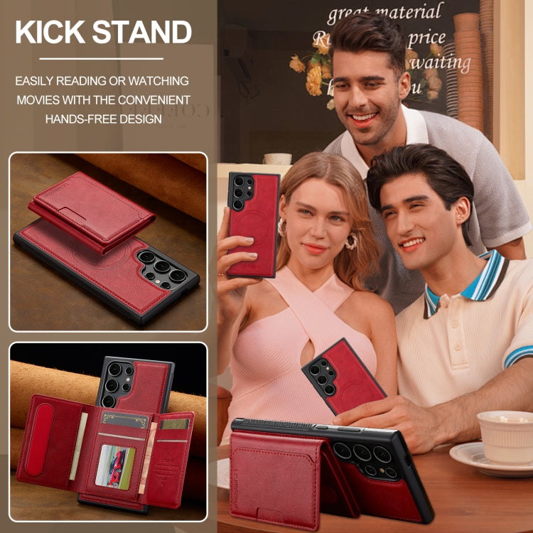 For Samsung Galaxy S22 Ultra 5G LC.IMEEKE L5 Series Detachable RFID Card Bag Magsafe Phone Case(Red)