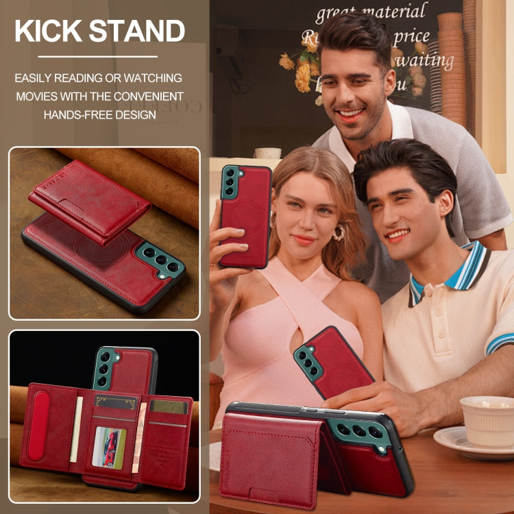 For Samsung Galaxy S22 5G LC.IMEEKE L5 Series Detachable RFID Card Bag Magsafe Phone Case(Red)