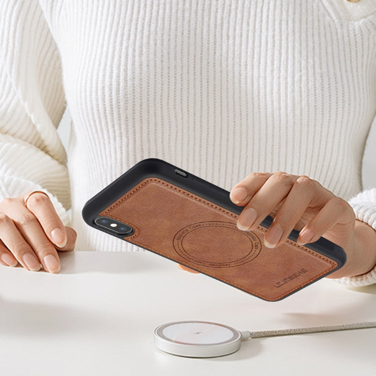 For iPhone XS / X LC.IMEEKE Magsafe Phone Case(Brown)
