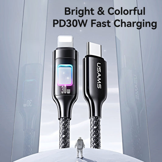 USAMS SJ749 30W Type-C / USB-C to 8 Pin Zinc Alloy Data Cable with Colorful Light, Length:1.2m(Tarnish)