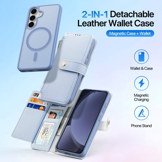 For Samsung Galaxy S25+ 5G DUX DUCIS Lawa Series 2 in 1 Wallet Zipper Detachable MagSafe Phone Case with Lanyard(Light Blue)
