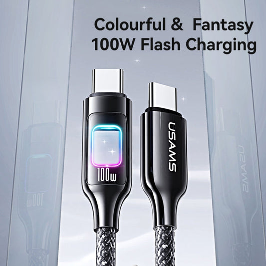 USAMS SJ750 100W Type-C / USB-C to Type-C / USB-C Zinc Alloy Data Cable with Colorful Light, Length:1.2m(Tarnish)