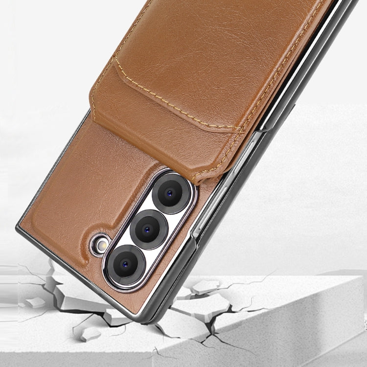 For Samsung Galaxy Z Fold5 VIETAO Integrated MagSafe RFID Detachable Card Bag PU Phone Case(Brown)