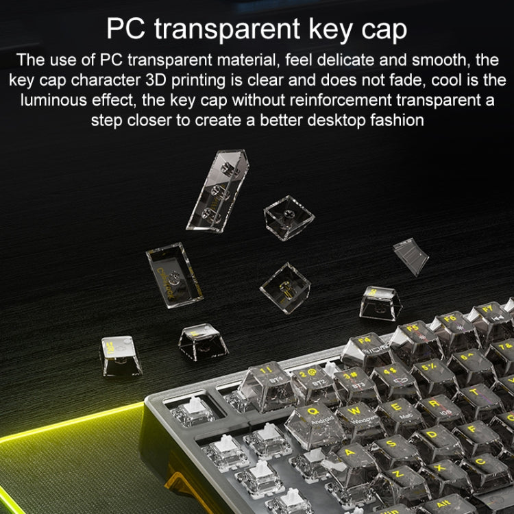 AULA F98Pro V3 Clavier mécanique RVB à trois modes (filaire/2.4G/Bluetooth) 99 touches, Interrupteur : Interrupteur Cristal de Glace (Blanc transparent)