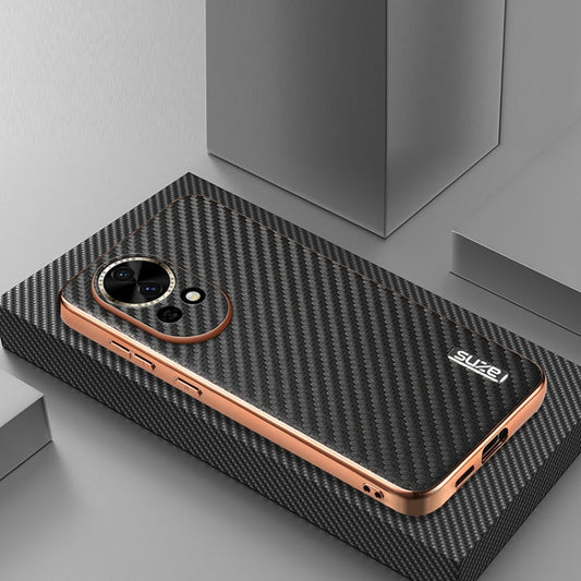 Pour Huawei nova 13 / nova 12 Coque de téléphone AZNS avec bordure galvanisée et texture fibre de carbone (noir)