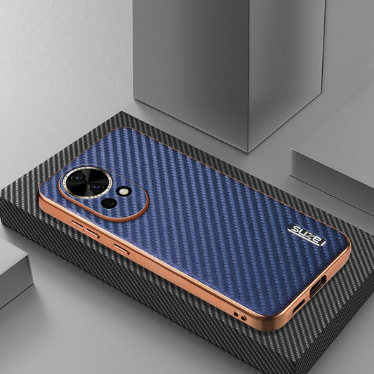 Pour Huawei nova 13 / nova 12 AZNS Coque de téléphone avec bord galvanisé et texture en fibre de carbone (Bleu)