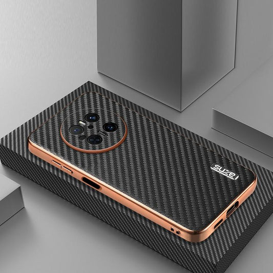 For Huawei Mate 70 AZNS Electroplated Edge Carbon Fiber Texture Phone Case(Black)