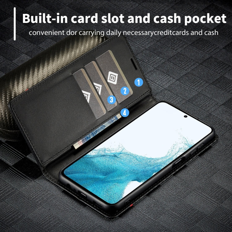 Pour étui de téléphone en cuir fibre de carbone LC.IMEEKE Samsung Galaxy A16 5G (Noir vertical)