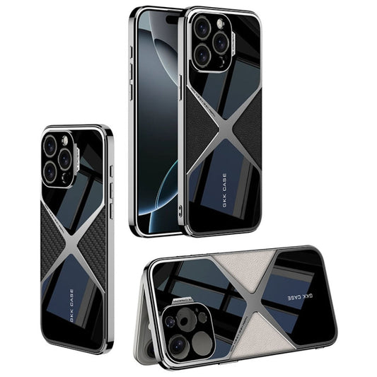 For iPhone 16 Pro GKK Leather Electroplating Supersonic Speed Shockproof Phone Case(Carbon Fibre)