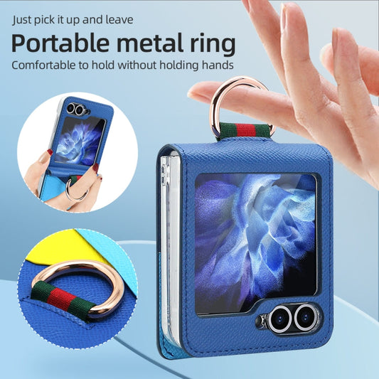 For Samsung Galaxy Z Flip6 / Flip7 FE VIETAO Metal Ring Card Slot PU Phone Case(Blue)