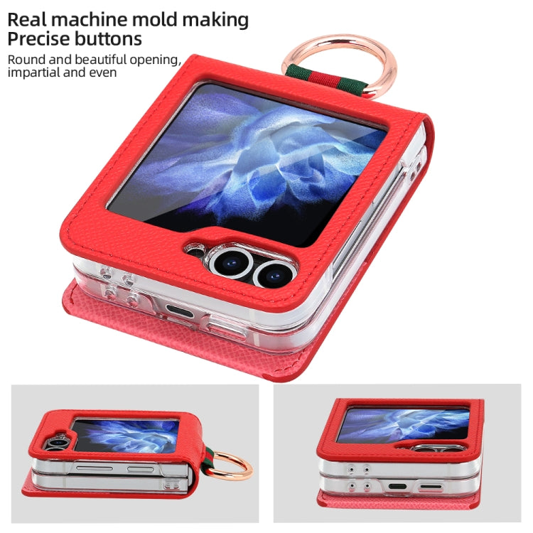 For Samsung Galaxy Z Flip6 / Flip7 FE VIETAO Metal Ring Card Slot PU Phone Case(Red Pink)
