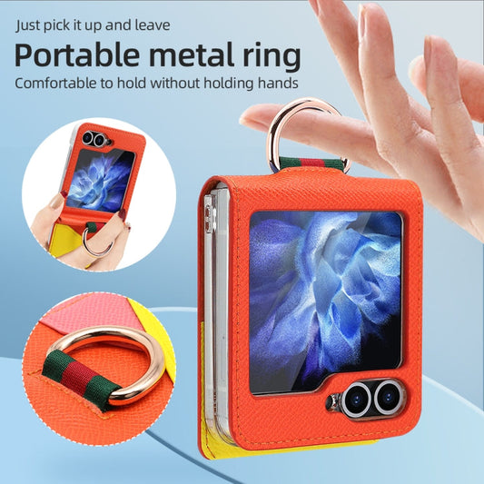 For Samsung Galaxy Z Flip5 VIETAO Metal Ring Card Slot PU Phone Case(Orange Yellow)