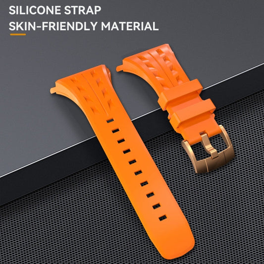 For Apple Watch Series 11 / 10 46mm RedPepper Armor Metal Case Integrated Silicone Watch Band(Rose Gold Orange)