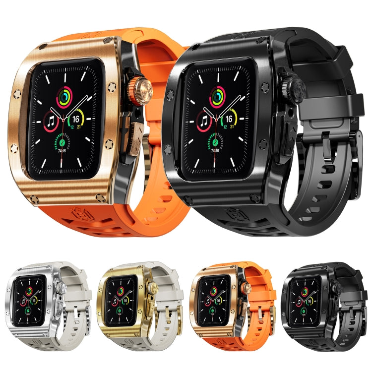 For Apple Watch 44mm / 45mm RedPepper Armor Metal Case Integrated Silicone Watch Band(Black)