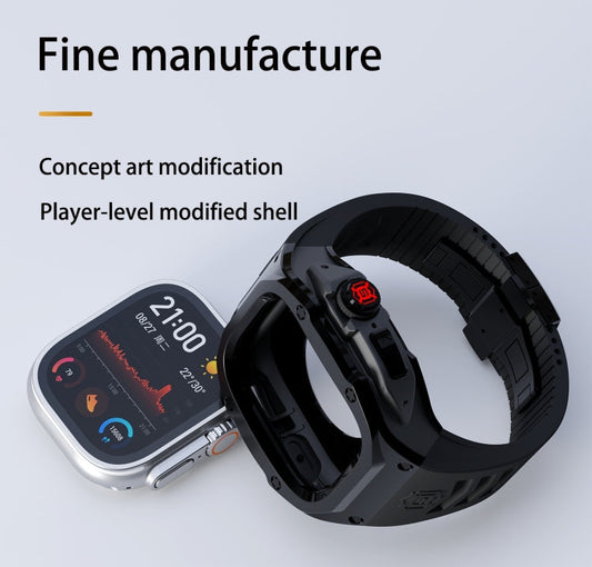 For Apple Watch Ultra 3 / 2 / 1 49mm RedPepper Armor Metal Case Integrated Silicone Watch Band(Black)