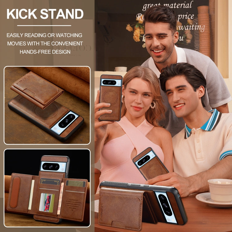 Pour Google Pixel 8 Pro LC.IMEEKE Série L5 Étui Téléphone Magsafe Détachable avec Pochette RFID pour Cartes (Marron)