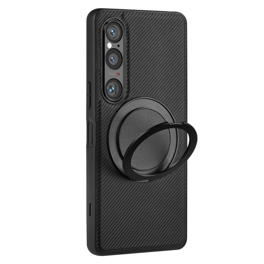 For Sony Xperia 1 V ViLi TCY Series Kevlar Leather Texture Rotating Holder Phone Case(Black)