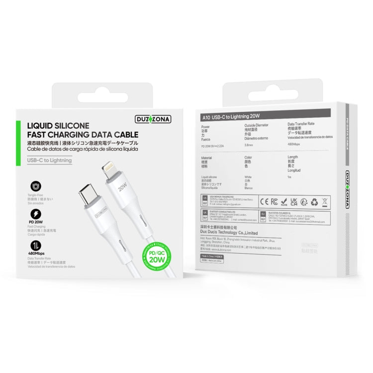 Câble de charge rapide DUZZONA A10 PD20W 480Mbps Type-C vers 8 broches, longueur : 1 m (blanc)