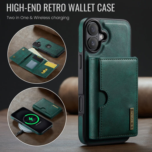 Pour iPhone 16 DG.MING Série M6 RFID Étui de téléphone en cuir amovible avec porte-cartes à trois volets (Vert)