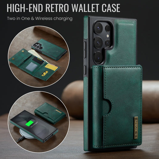 For Samsung Galaxy S24 Ultra 5G DG.MING M6 Series RFID Tri-fold Card Bag Removable Leather Phone Case(Green)
